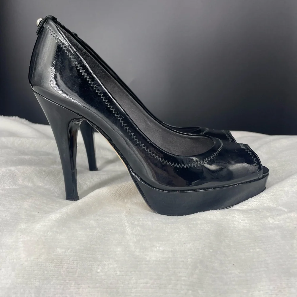 Stuart Weitzman Patent Leather Peep Toe Platform Heels Made in Spain Size 5.5 - Picture 2 of 9